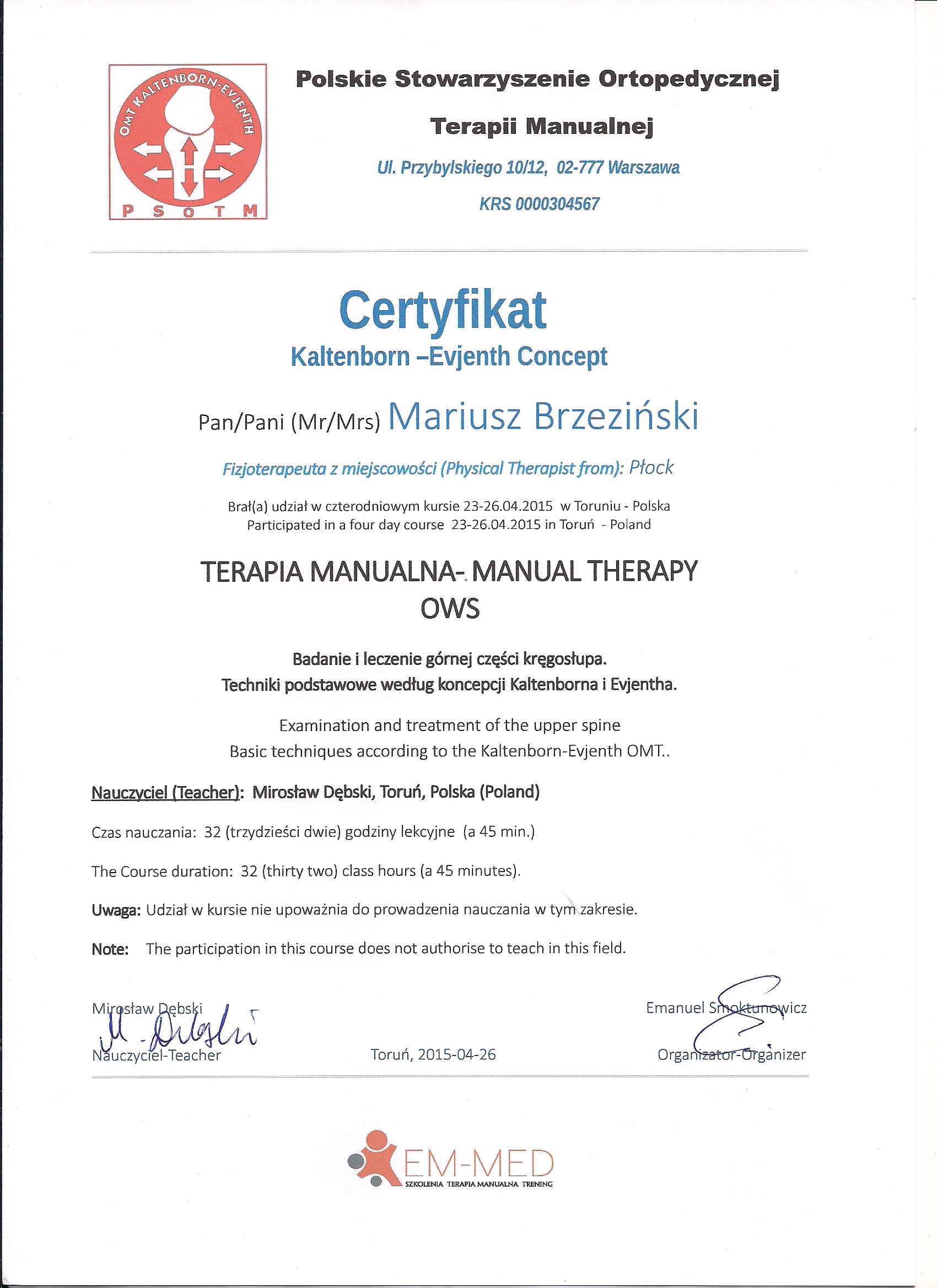 Terapia manualna - OWS