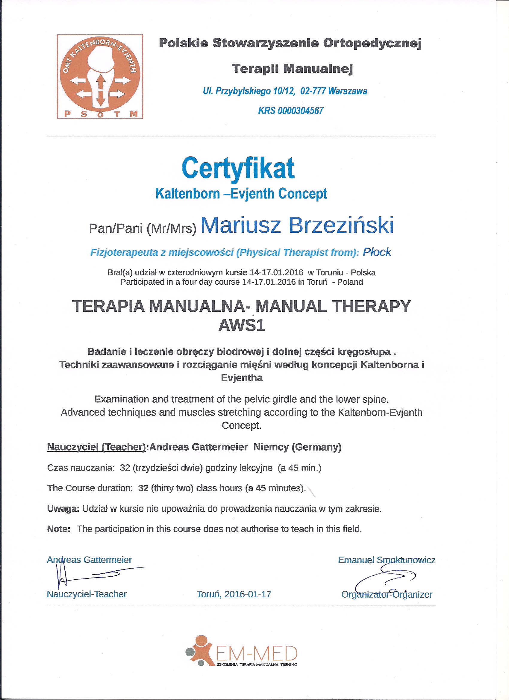 Terapia manualna - AWS1