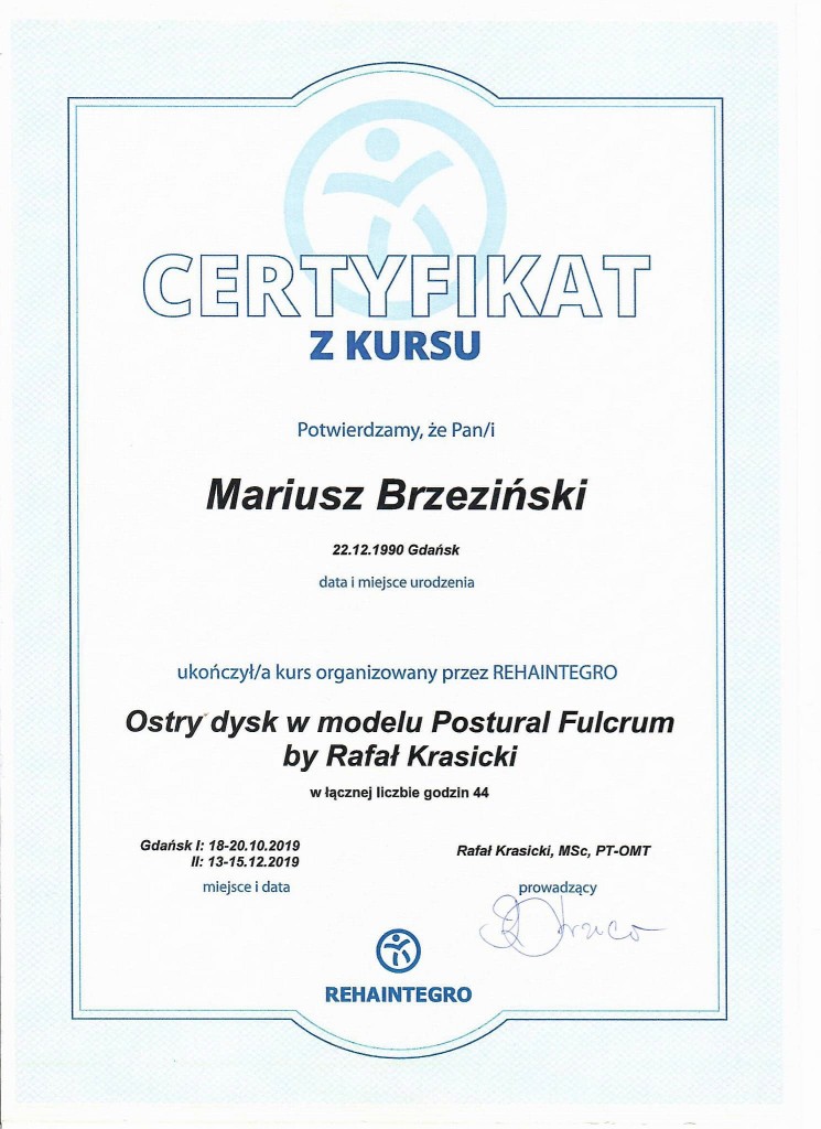 Ostry dysk w modelu Postural Fulcrum by Rafał Krasicki