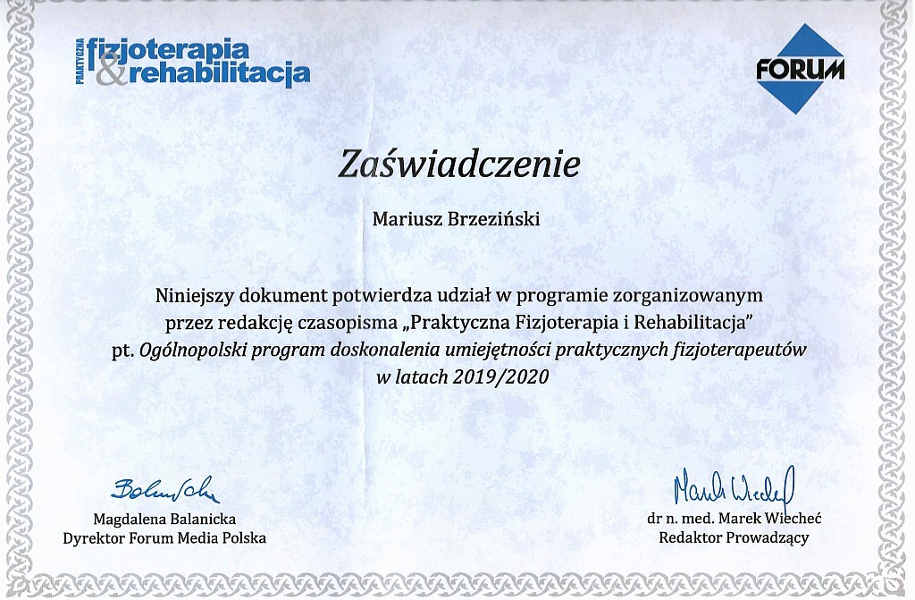 Ogólnopolski program doskonalenia umiejętności praktycznych fizjoterapeutów w latach 2019/2020